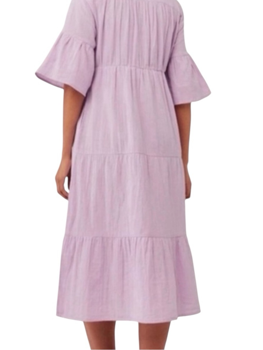 Pact Midi Dress Sz M Tiered Button-Front Flowy Organic Cotton Cottagecore Boho - Picture 3 of 14